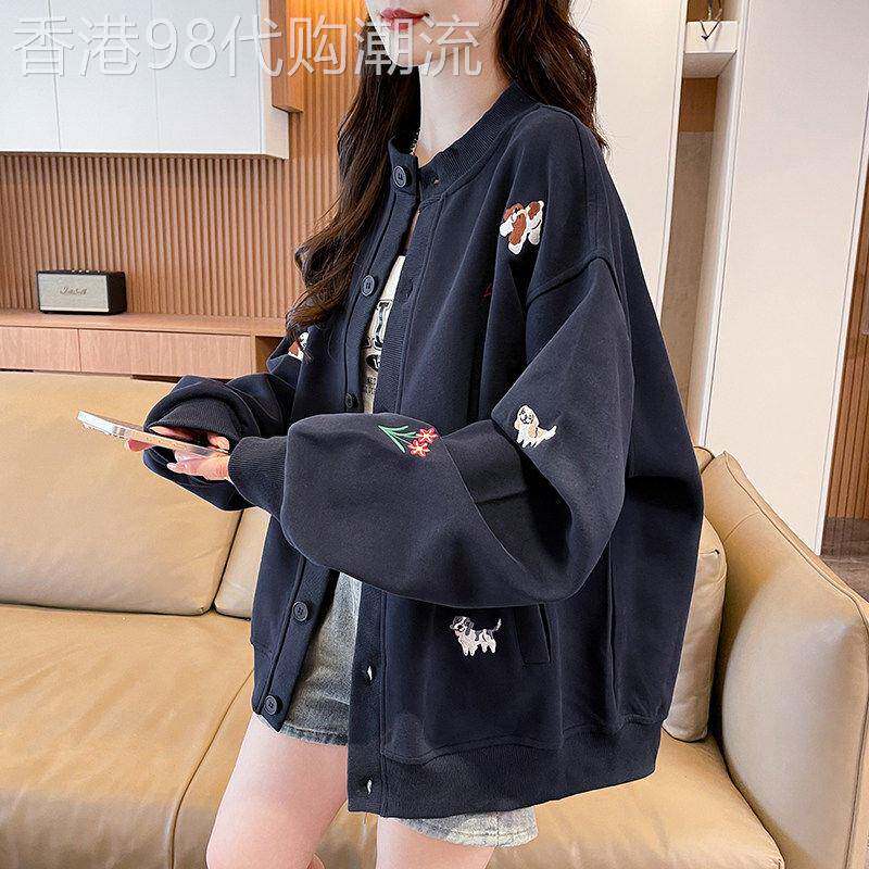 复古刺绣卫衣外套女春秋2026新款美式宽松小个子休闲大码开衫上衣