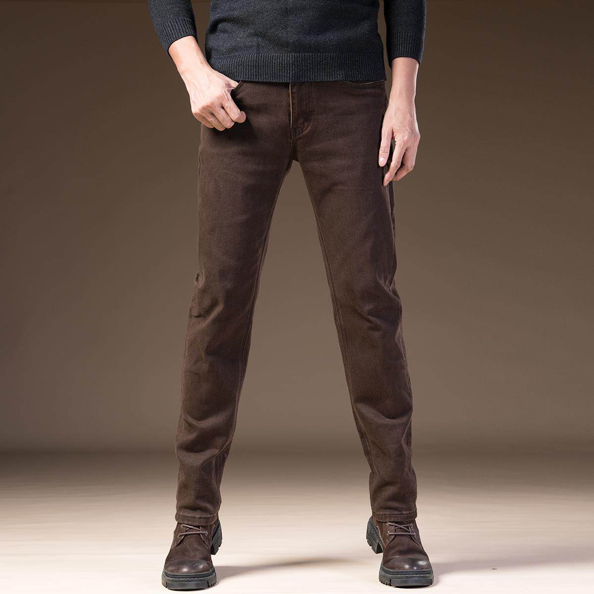 香港高端咖啡色牛仔裤男春秋款修身直筒休闲纯棉长裤子2025新款