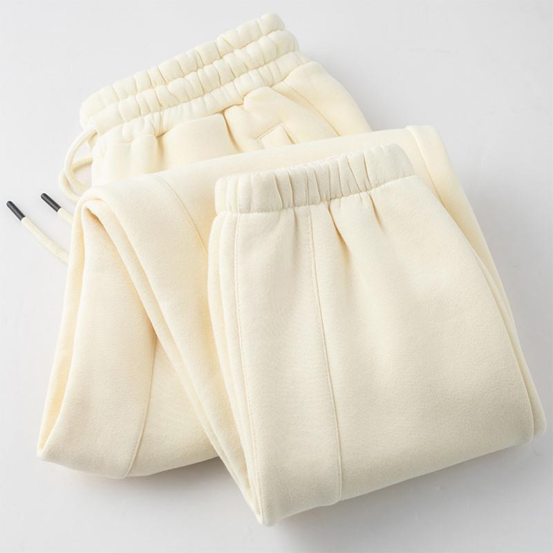 MAROLIO~软糯舒适！330g重磅米白色卫裤男女运动加绒保暖休闲长裤