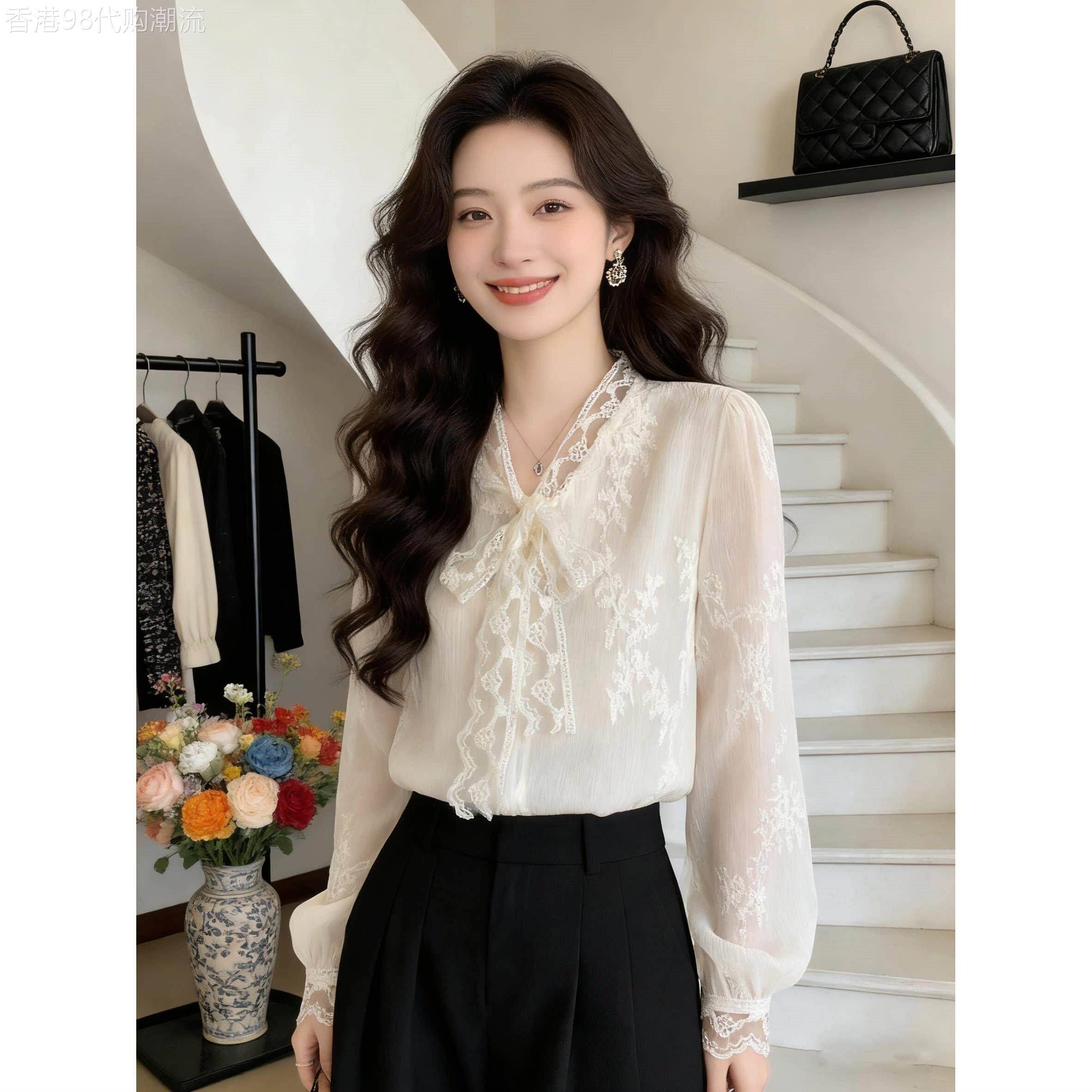高级感衬衫女春夏新款轻奢蕾丝蝴蝶结大码显瘦超好看漂亮减龄上衣