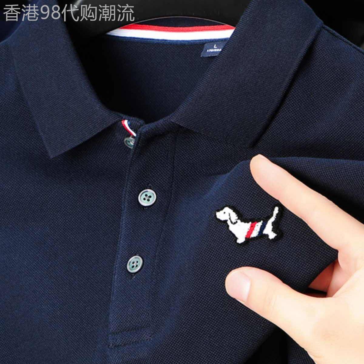高档纯棉长袖t恤男秋季潮流刺绣休闲polo衫男士商务宽松翻领上衣
