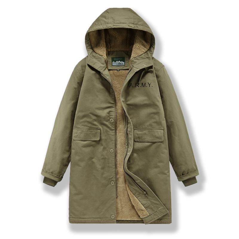 MAROLIO~抗寒-15℃ 羊羔绒外套男中长款大衣连帽覆古加厚甲板棉服