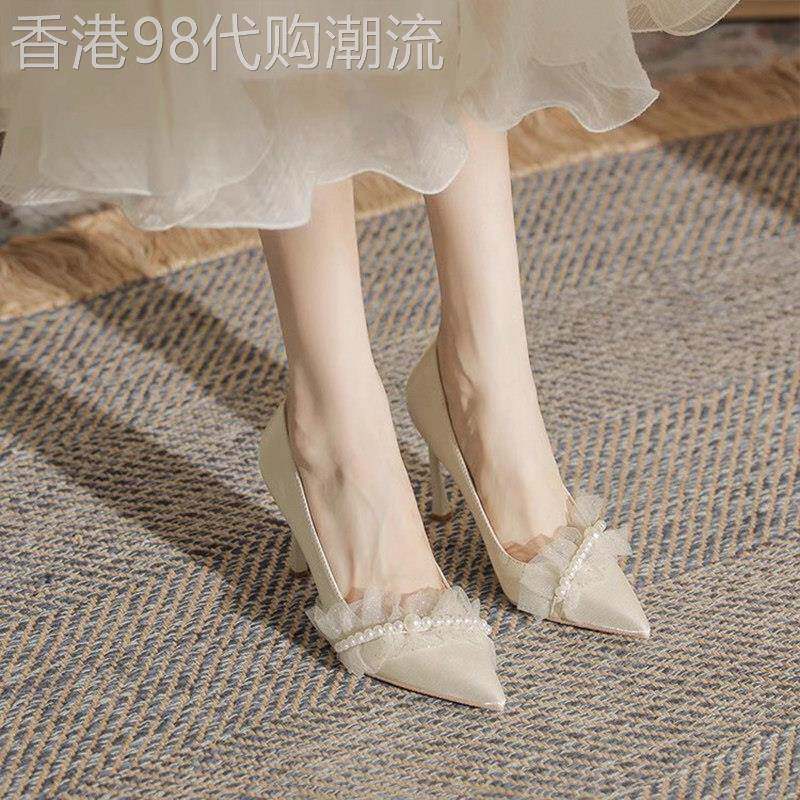 法式高跟鞋女细跟2025年新款春秋季仙女风婚鞋不累脚伴娘尖头单鞋