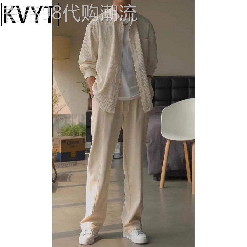 华夫格衬衫男装高级感穿搭套装2025新款春秋薄款搭配一整套时尚潮