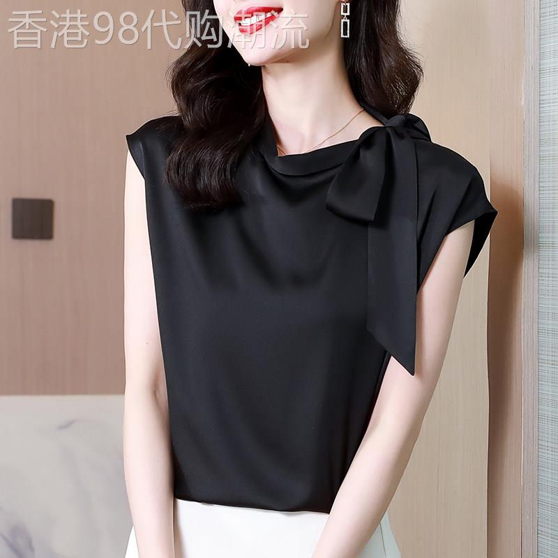 法式短袖雪纺衫女夏季时尚洋气气质遮肚无袖系带高级感薄显瘦上衣