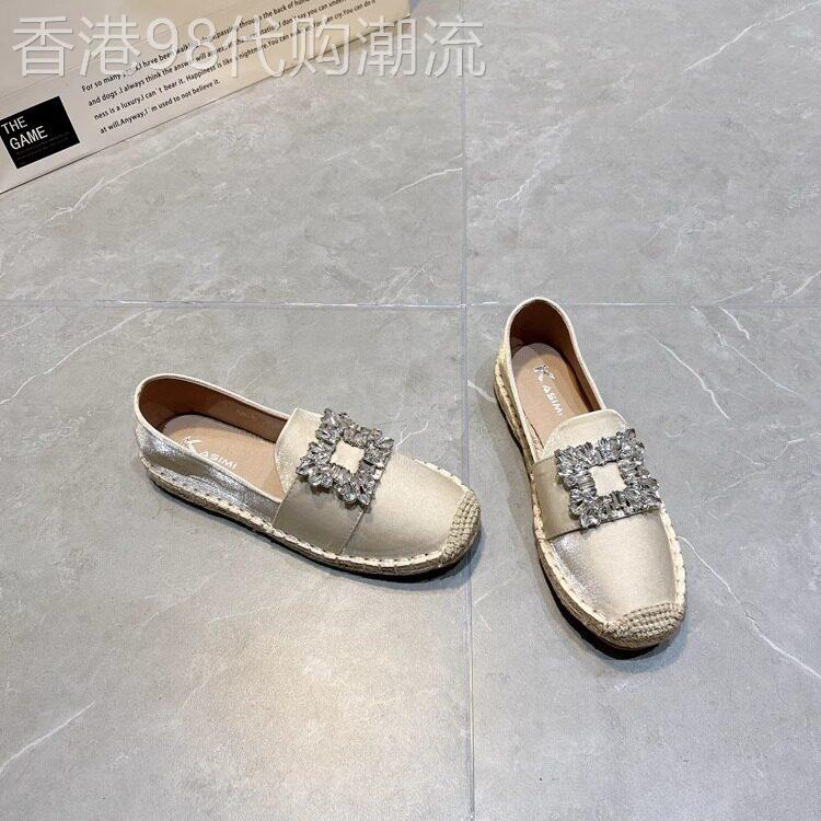 黑色渔夫鞋女2026春夏新款水钻方扣懒人鞋气质百搭平底一脚蹬单鞋