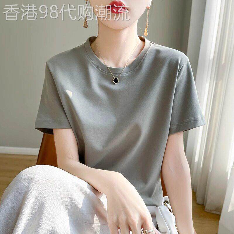 高端丝光纯棉圆领短袖T恤女夏新款韩版减龄宽松显瘦原宿体恤上衣