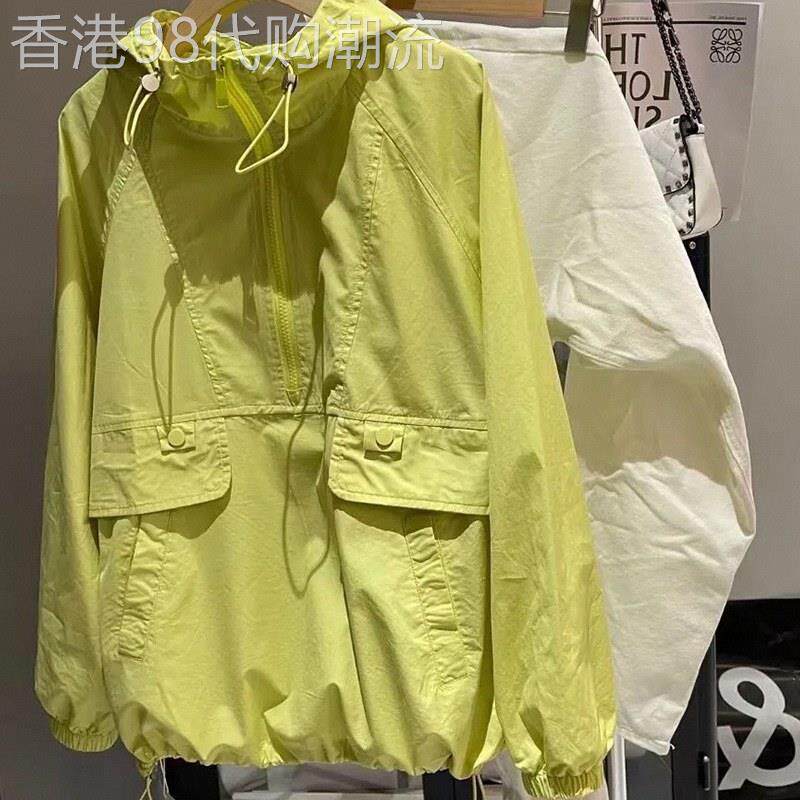 连帽冲锋衣女夏欧货防风夹克拉炼风衣套头防晒服薄款工装运动外套