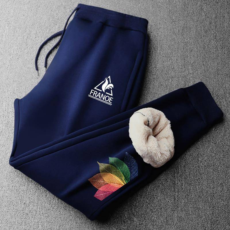 MAROLIO~出口法国！冬季羊羔绒裤子男潮牌印花保暖宽松束脚休闲裤