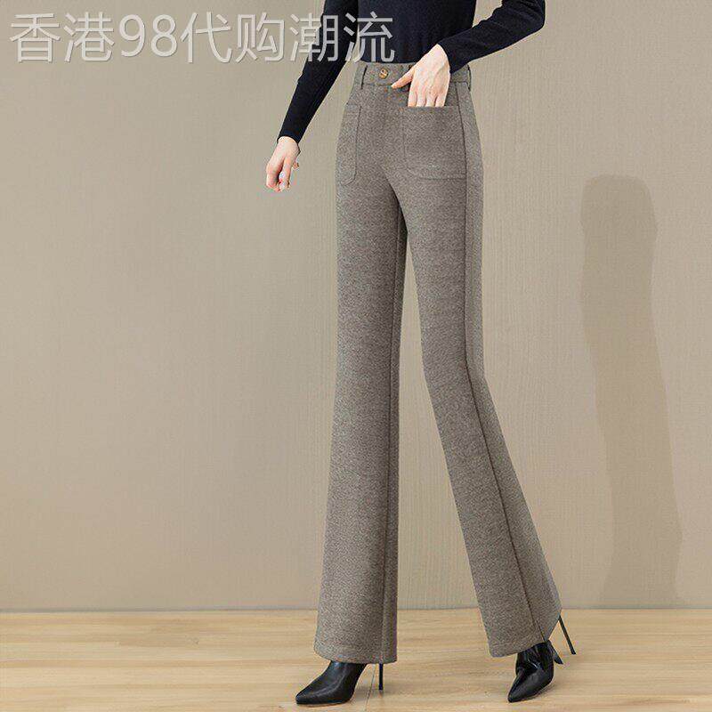 毛呢喇叭裤子女2025秋冬新款韩版高腰显瘦垂感加绒休闲西裤微喇叭