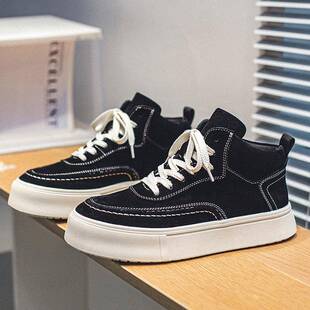 【老派潮鞋】春秋季高帮板鞋男黑色系带休闲鞋时尚百搭潮流运动鞋
