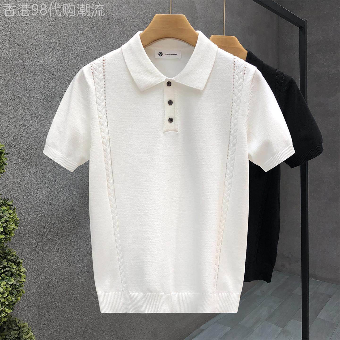 米兰『时尚设计风』!新品推荐!休闲冰丝短袖翻领针织Polo衫男潮