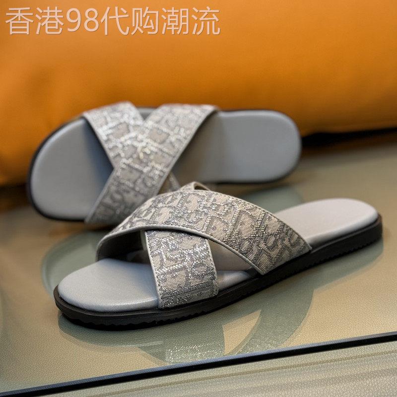 轻奢时尚感透气室外穿帆布拖鞋男夏季新款高级平底一字拖潮流凉鞋