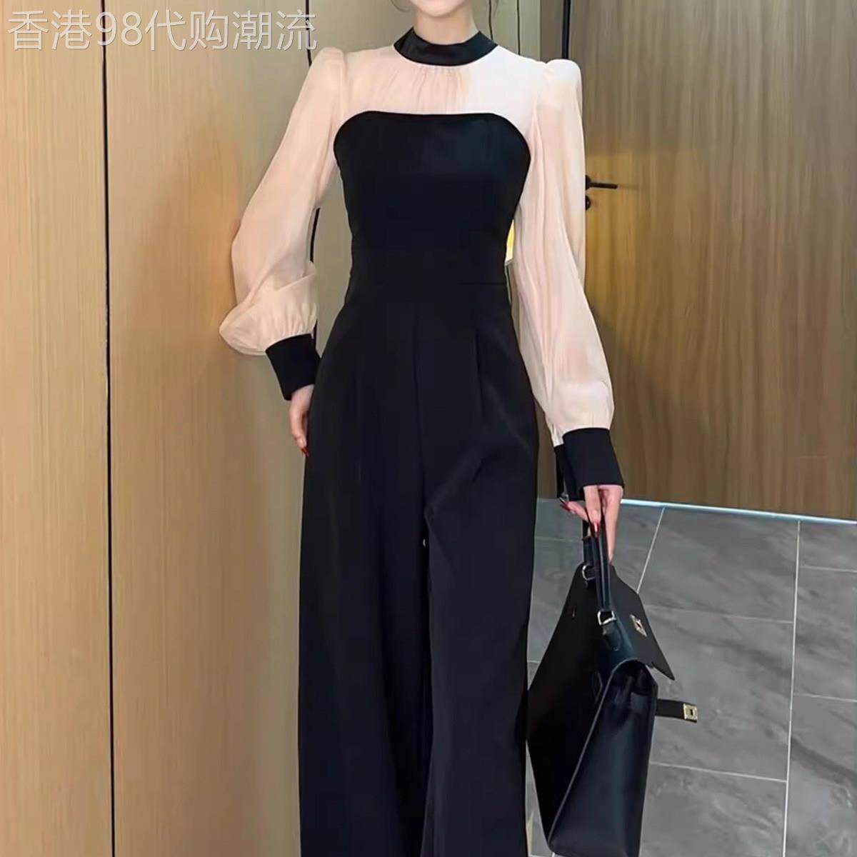 欧货气质名媛收腰显瘦连衣阔腿裤套装女春秋新款时尚长袖连体裤子