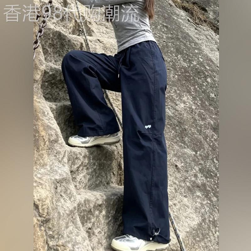潮牌时尚裤女小个子爱心刺绣工装裤夏季胖mm阔腿裤速干登山冲锋裤