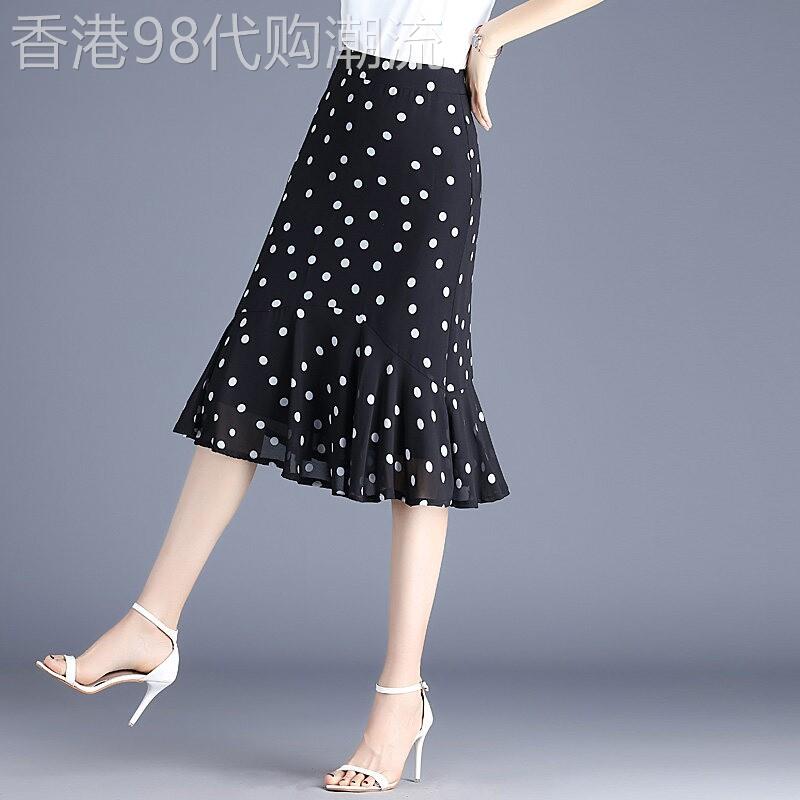 小个子妈妈波点雪纺鱼尾裙夏季2026新款轻薄透气中长款显瘦半身裙