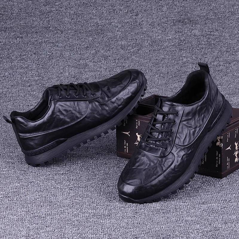 外贸秋季休闲皮鞋男真皮系带潮流百搭头层牛皮男鞋运动跑步皮鞋男
