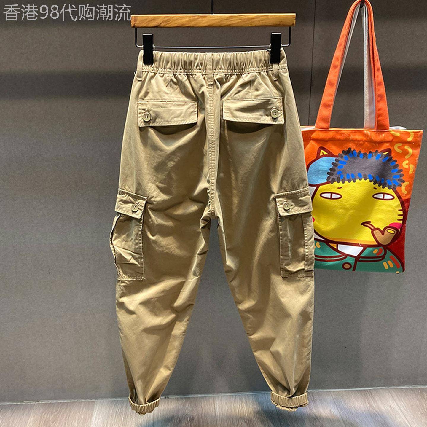 MUSONMU裤子男春秋新款潮牌束脚工装裤男士宽松松紧腰纯棉休闲裤