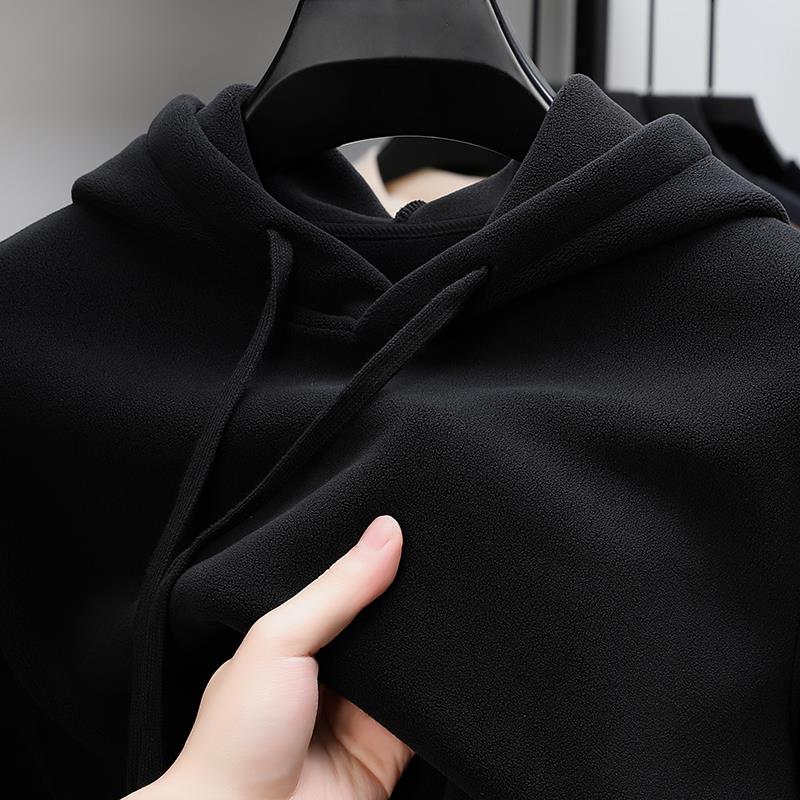 MAROLIO~御寒双面保暖！羊绒卫衣男士连帽加绒加厚一体绒保暖长袖