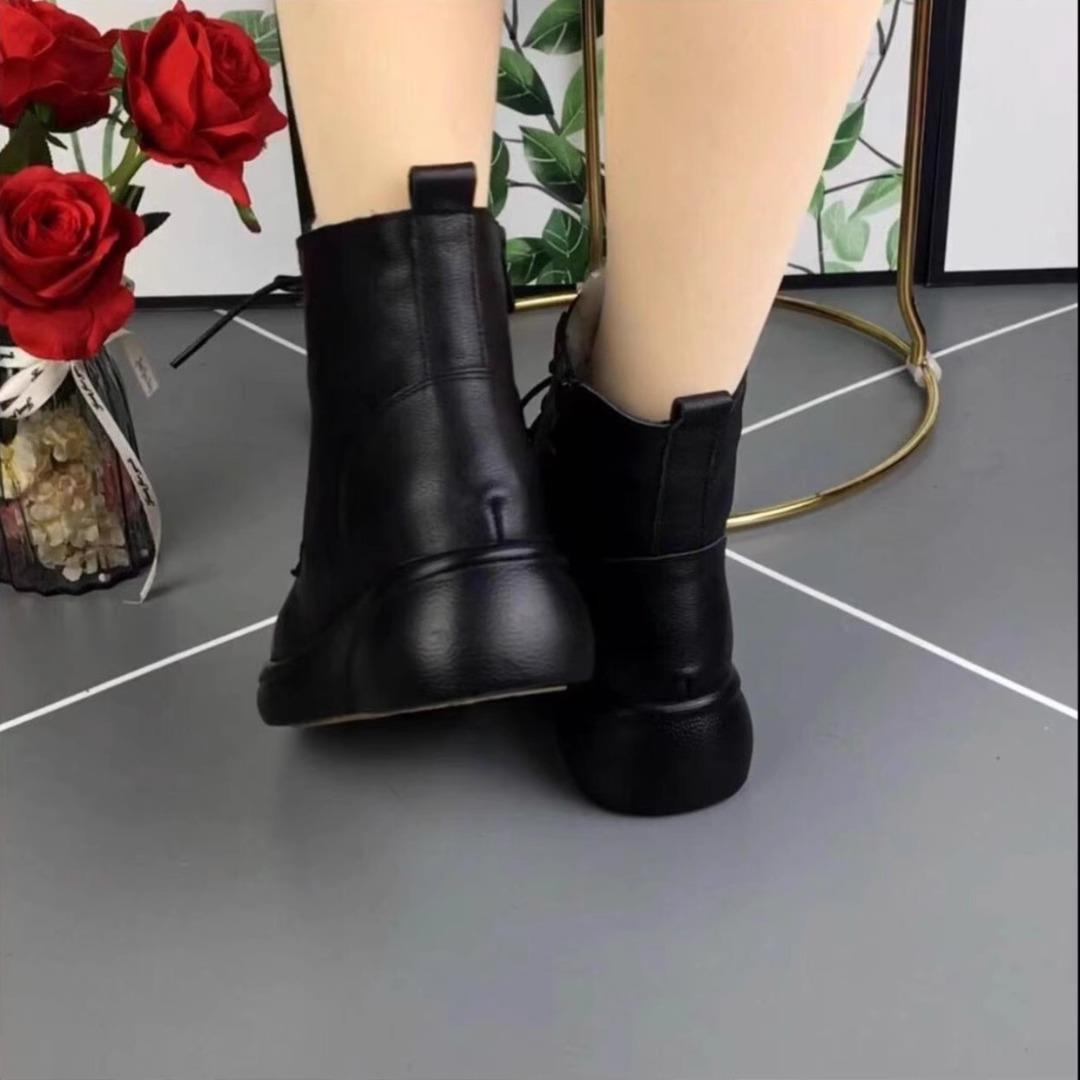 皮毛一体羊毛马丁靴女秋冬松糕厚底短靴纯牛皮软底妈妈鞋中老年