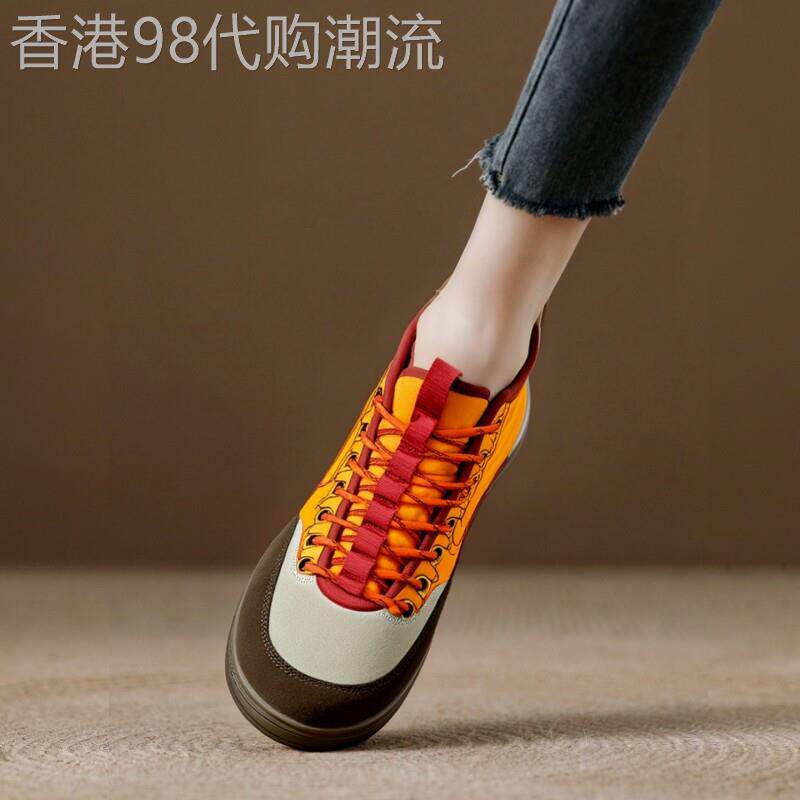 西班牙小众品牌ONGYSL平底桔色帆布高筒运动鞋复古德训鞋休闲鞋女