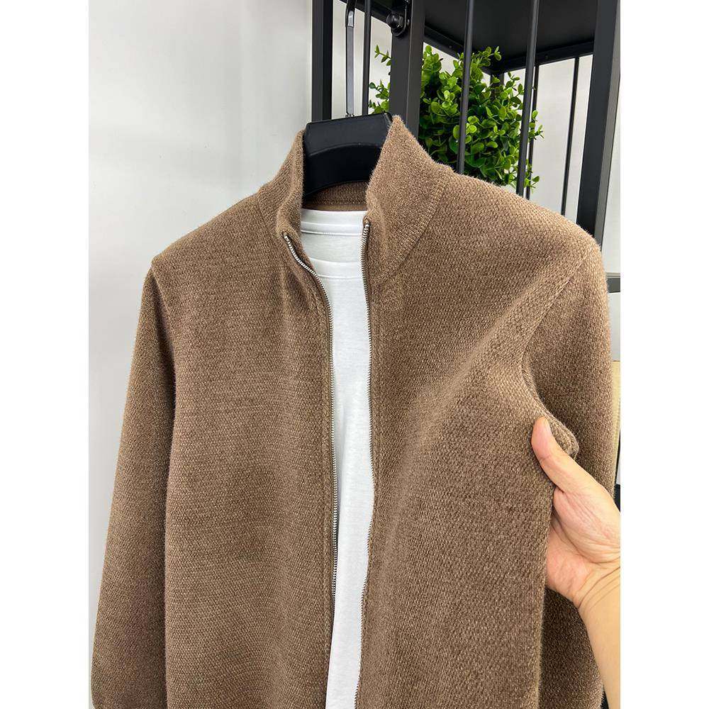 雪尼尔毛衣开衫男针织衫加绒加厚立领外套男款秋冬季保暖休闲夹克