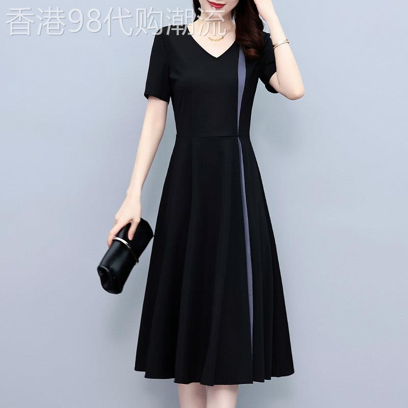 黑色洋装女士2026夏季显瘦遮肉上档次遮肚子中年mm洋派大尺码裙子