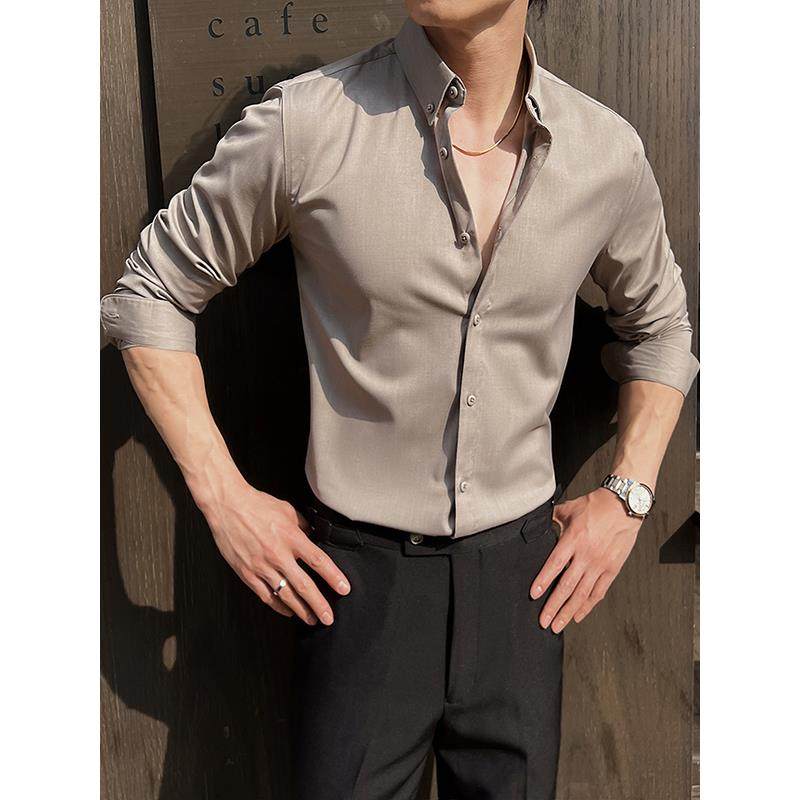 轻奢高级感衬衫男长袖韩版修身商务正装免烫抗皱高端痞帅休闲衬衣