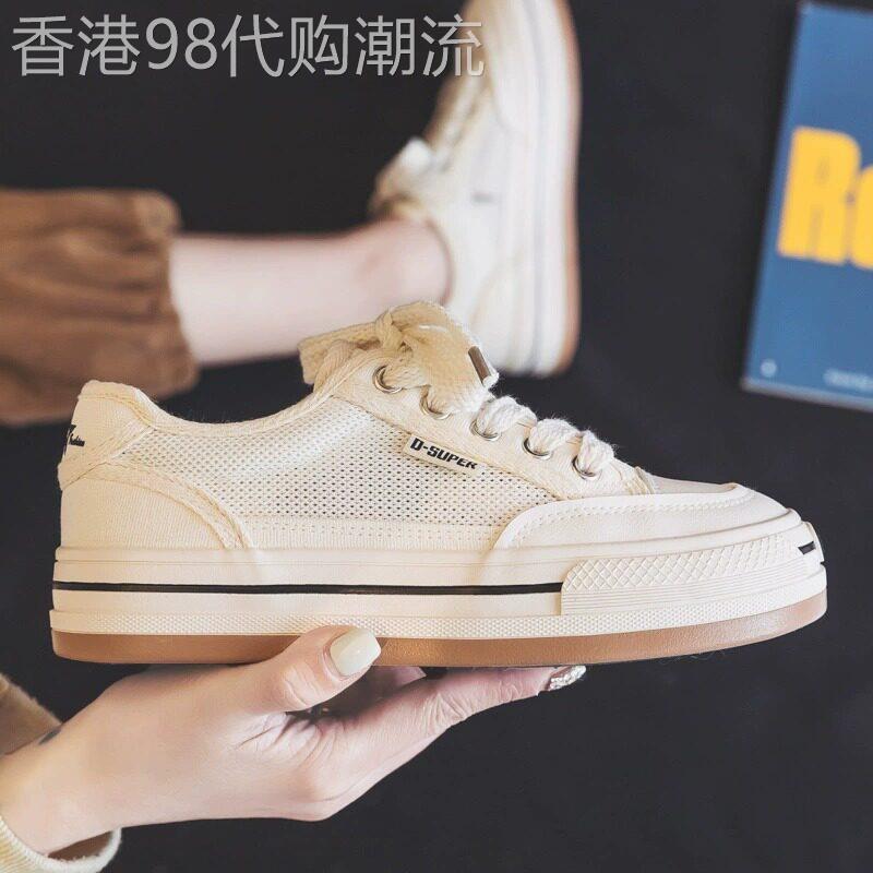 圆头系带小白鞋女2025年新款夏季网面软底网鞋板鞋运动球鞋帆布鞋