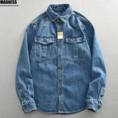 Madness Mdns Clot复古重磅工装牛仔衬衫秋季男宽松长袖衬衣外套