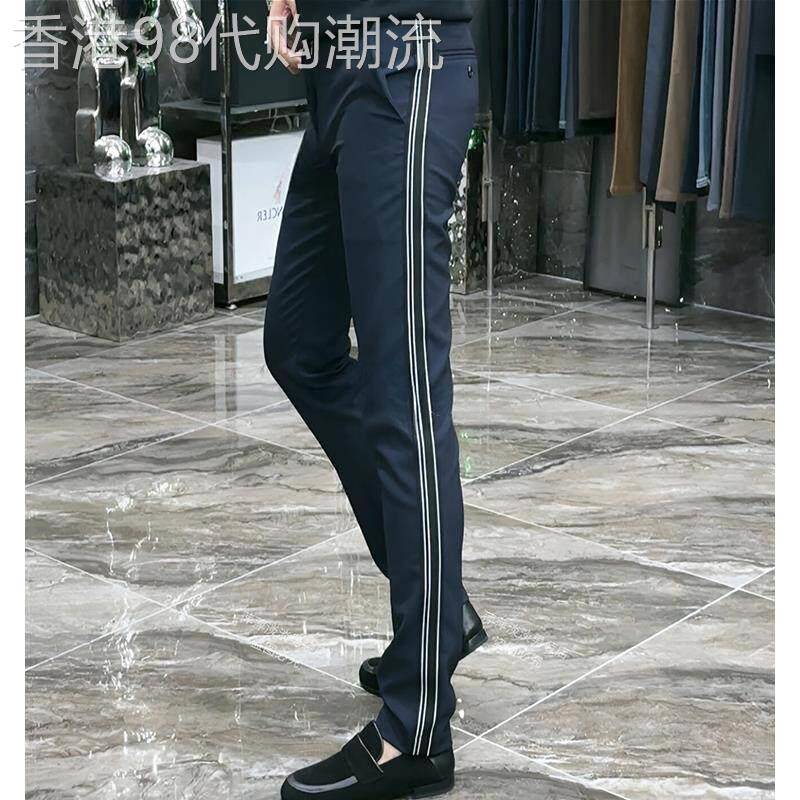 西裤男士春秋季潮牌修身商务小脚西装裤子潮流百搭竖条纹休闲长裤