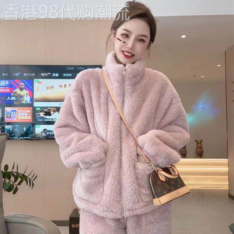 双面珊瑚绒加厚两件套家居服女2025冬季新款宽松休闲慵懒风睡衣女