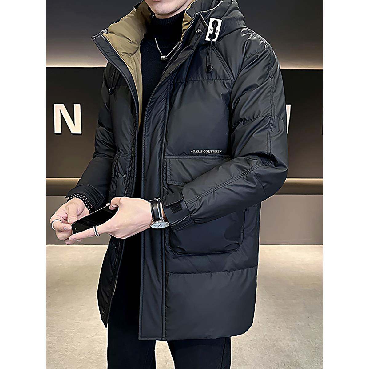 TWG连帽羽绒服男士中长款冬季2025新款高端帅气保暖加厚外套潮流