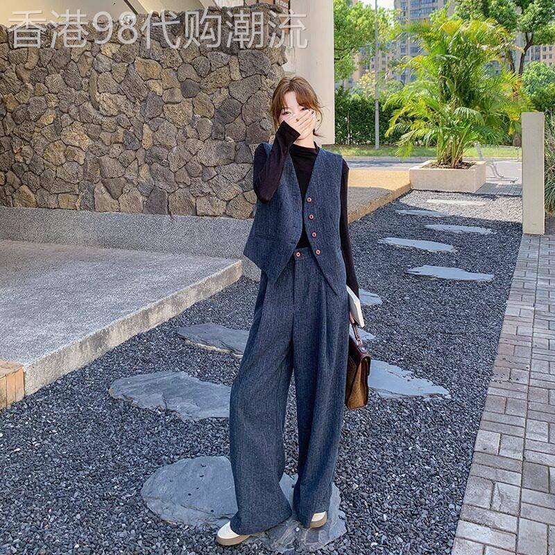 老钱风马甲套装女春秋2026新款韩版气质马夹阔腿裤休闲复古两件套