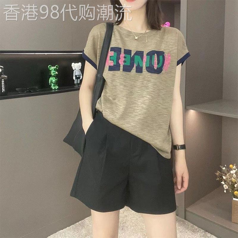 韩国炸街减龄时尚套装女夏大尺码印花圆领短袖T恤阔腿短裤两件套