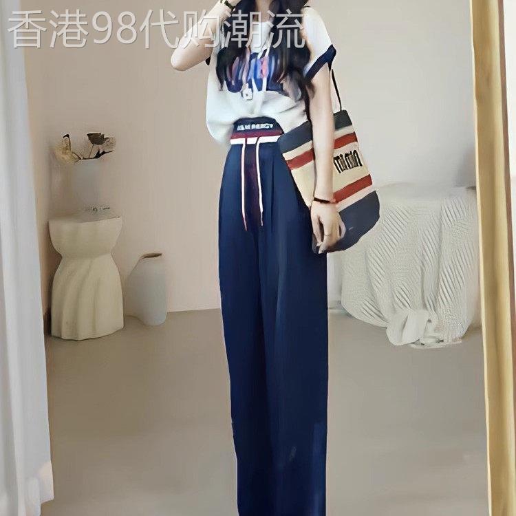 白色背带裤短袖T恤女款 大码阔腿裤休闲两件套 2025夏季新款