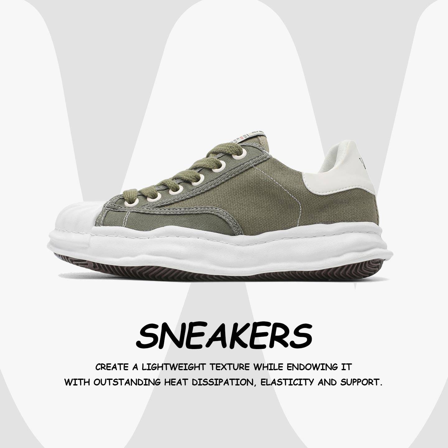 【老派潮鞋】极简贝壳头帆布鞋情侣款厚底增高休闲板鞋军绿色潮鞋