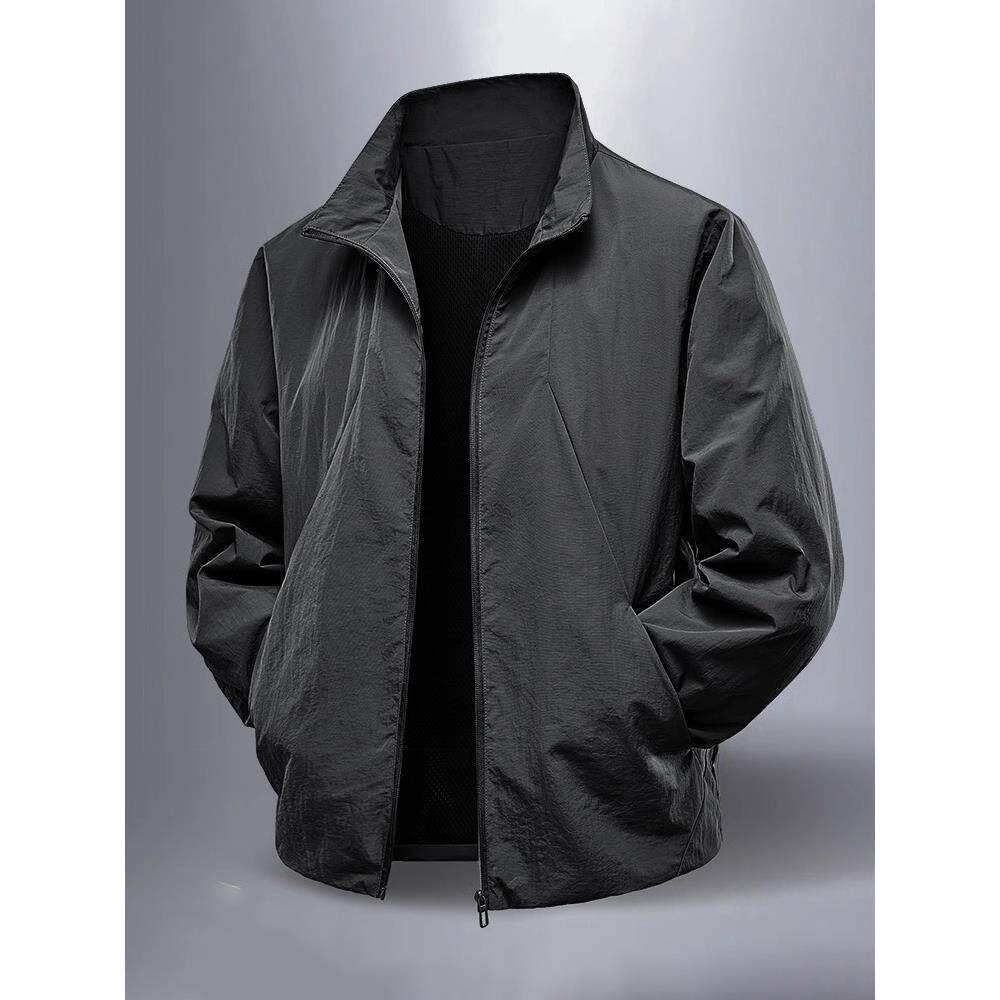 高端商务男士夹克外套2025秋季新款立领休闲运动男款防水茄克春装