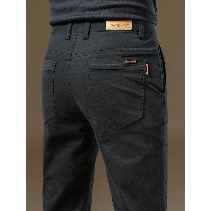 香港高端黑色休闲裤男款春秋款修身直筒弹力纯棉长裤子2025新款