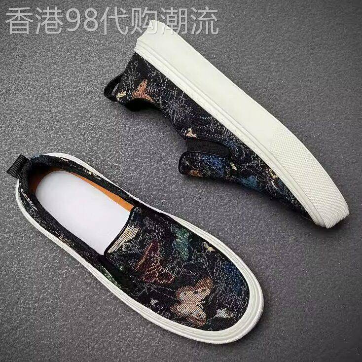 男鞋夏季新款透气印花帆布鞋男士春秋轻便一脚蹬厚底休闲 乐福鞋
