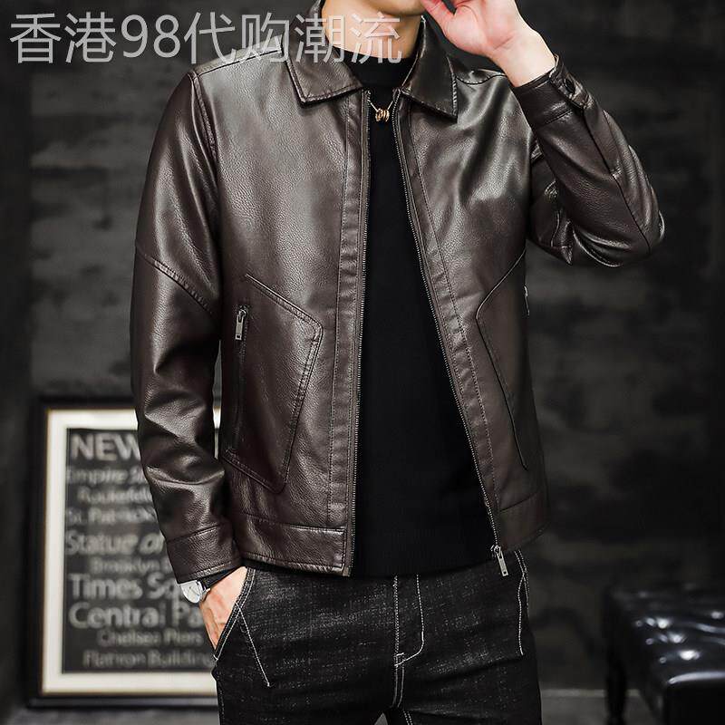 正品男式皮夹克2025春秋韩式翻领修身摩托车高端男士休闲皮夹克