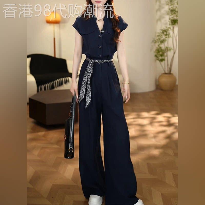 潮牌高级感时尚套装女夏季设计感洋派减龄短袖高腰宽裤子两件套