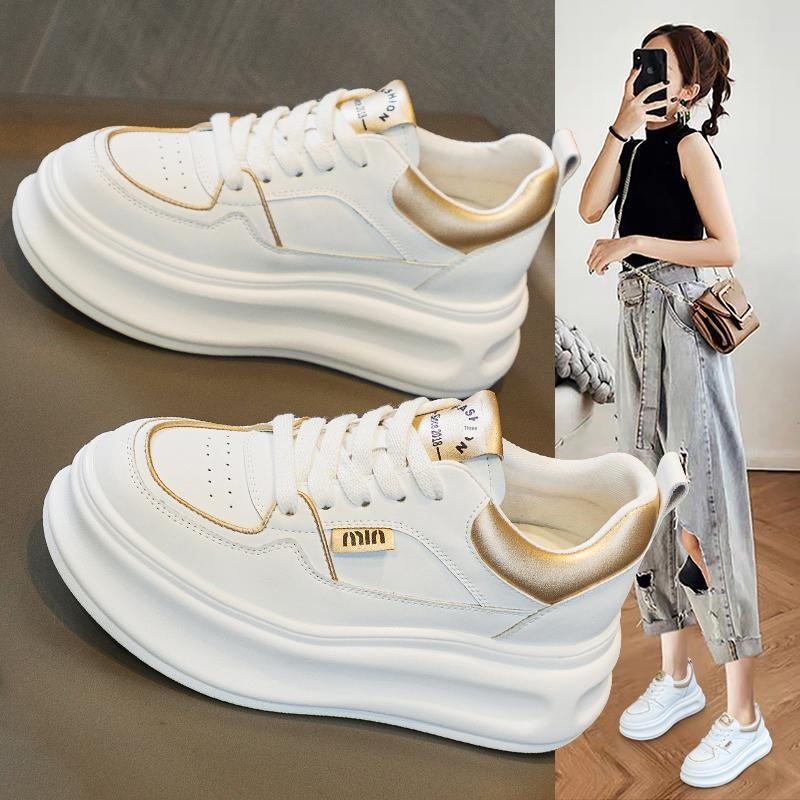 香港白女鞋2025春季新款内增高透气网厚底运动休闲板鞋