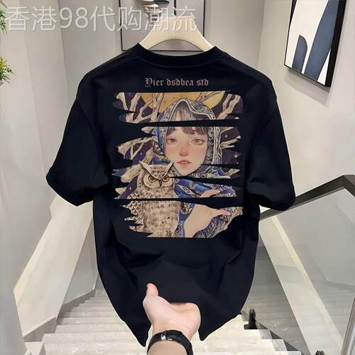 MMW重磅纯棉美式痞帅短袖T恤男2025夏季新款潮流印花圆领宽松上衣