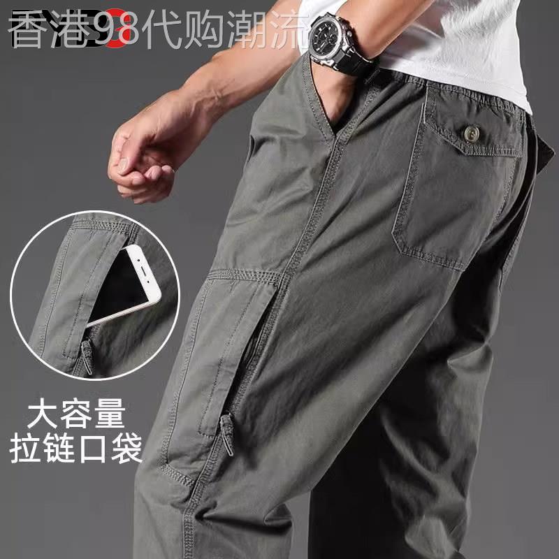纯棉休闲裤男士2026新款夏季薄款加肥大码男款直筒多口袋工装男裤图片