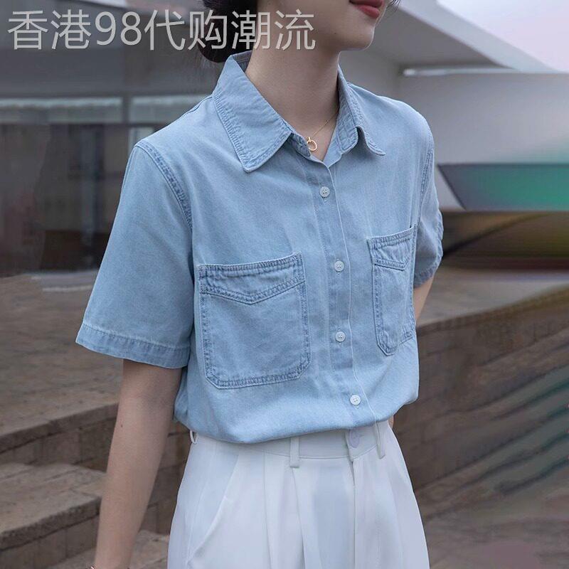 牛仔衬衫女2026新款夏季薄款Polo领高级感轻奢减龄洋气浅蓝色上衣