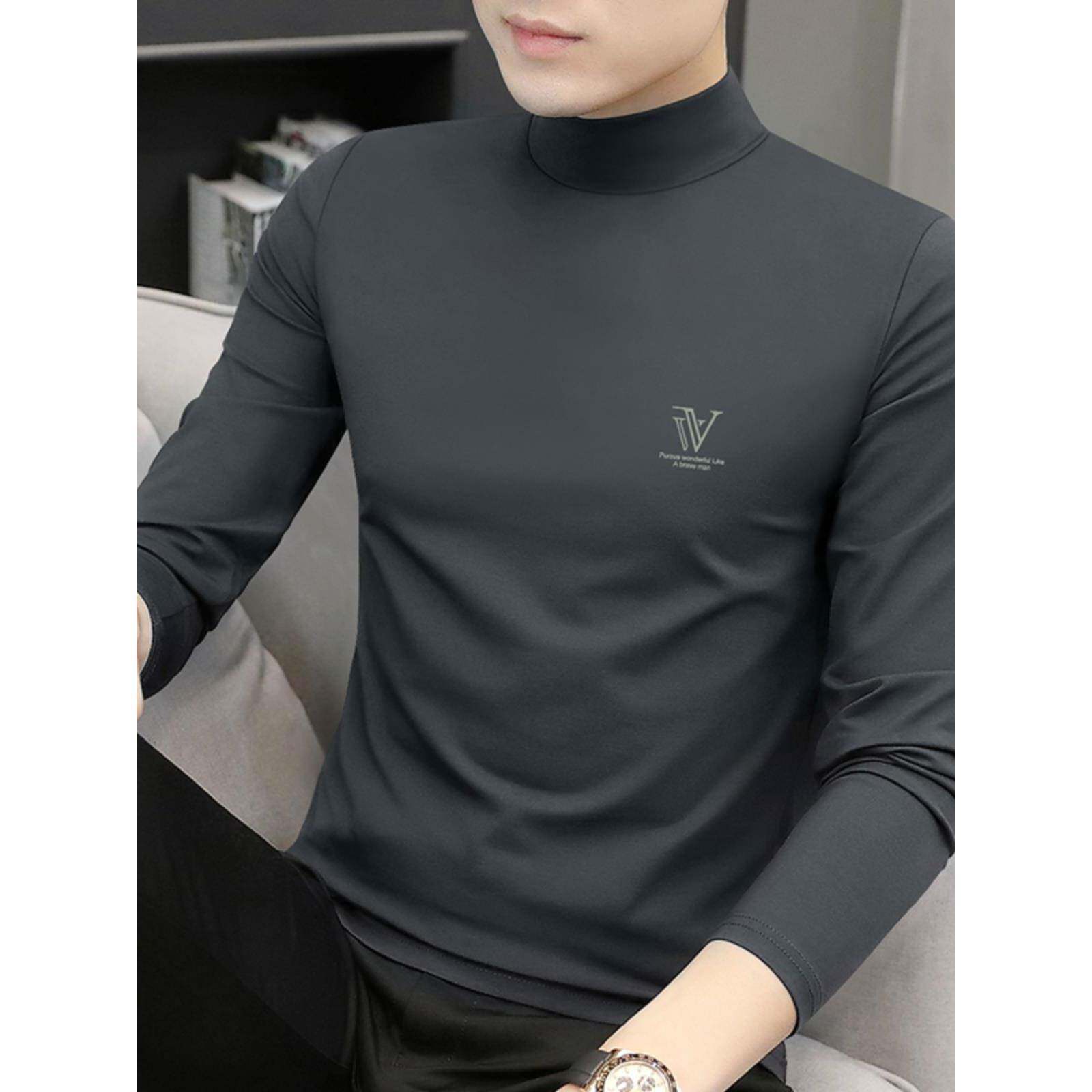 莫代尔半高领打底衫男士t恤长袖春秋装薄款修身中领内搭保暖内衣