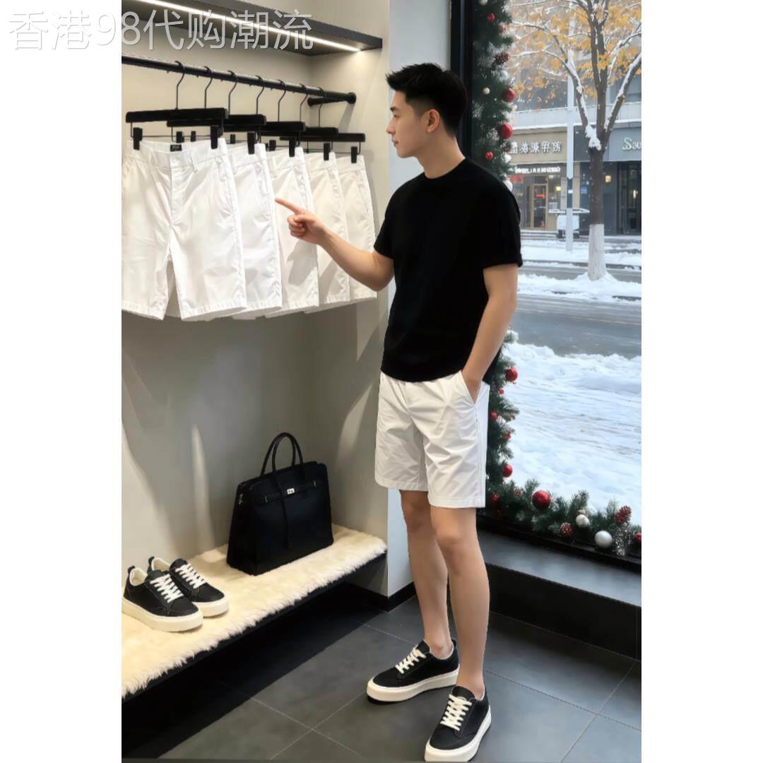 潮牌弹力短裤宽松透气沙滩裤男夏季cleanfit白色凉感速干四分裤子