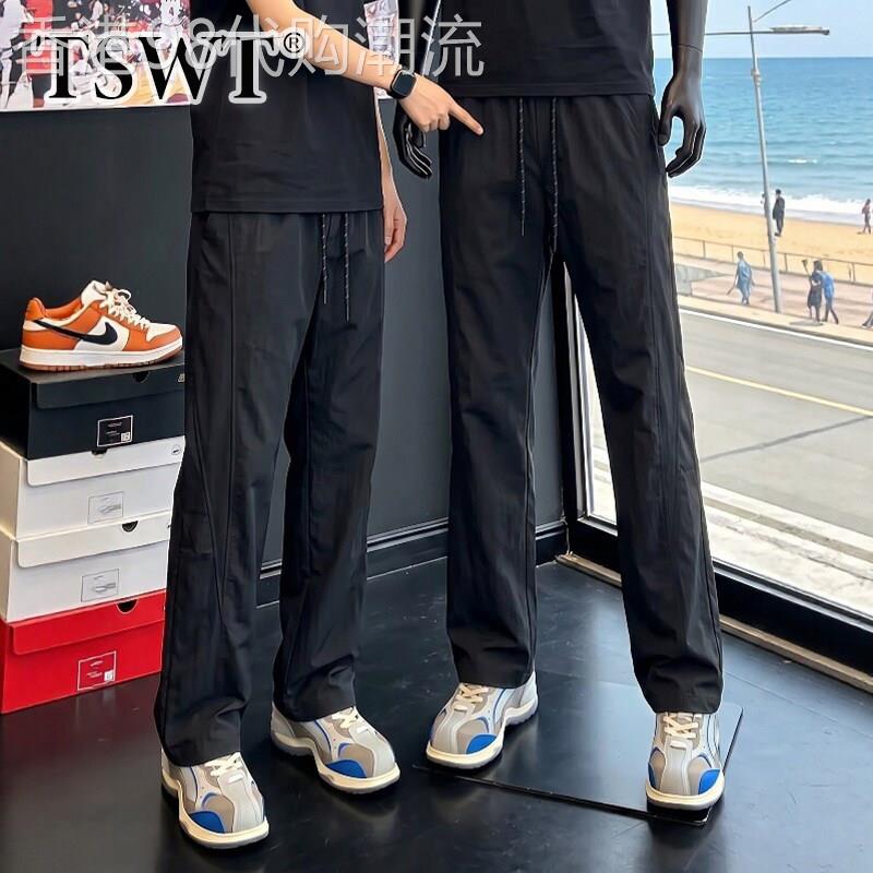 高端黑色速干休闲裤男士夏季薄款户外凉感骑行软壳冲锋裤男款长裤