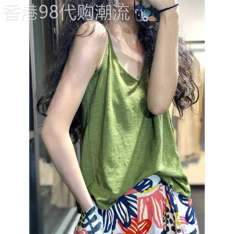 绿色纯色吊带背心女夏季欧货2026新款文艺极简风宽松休闲百搭上衣